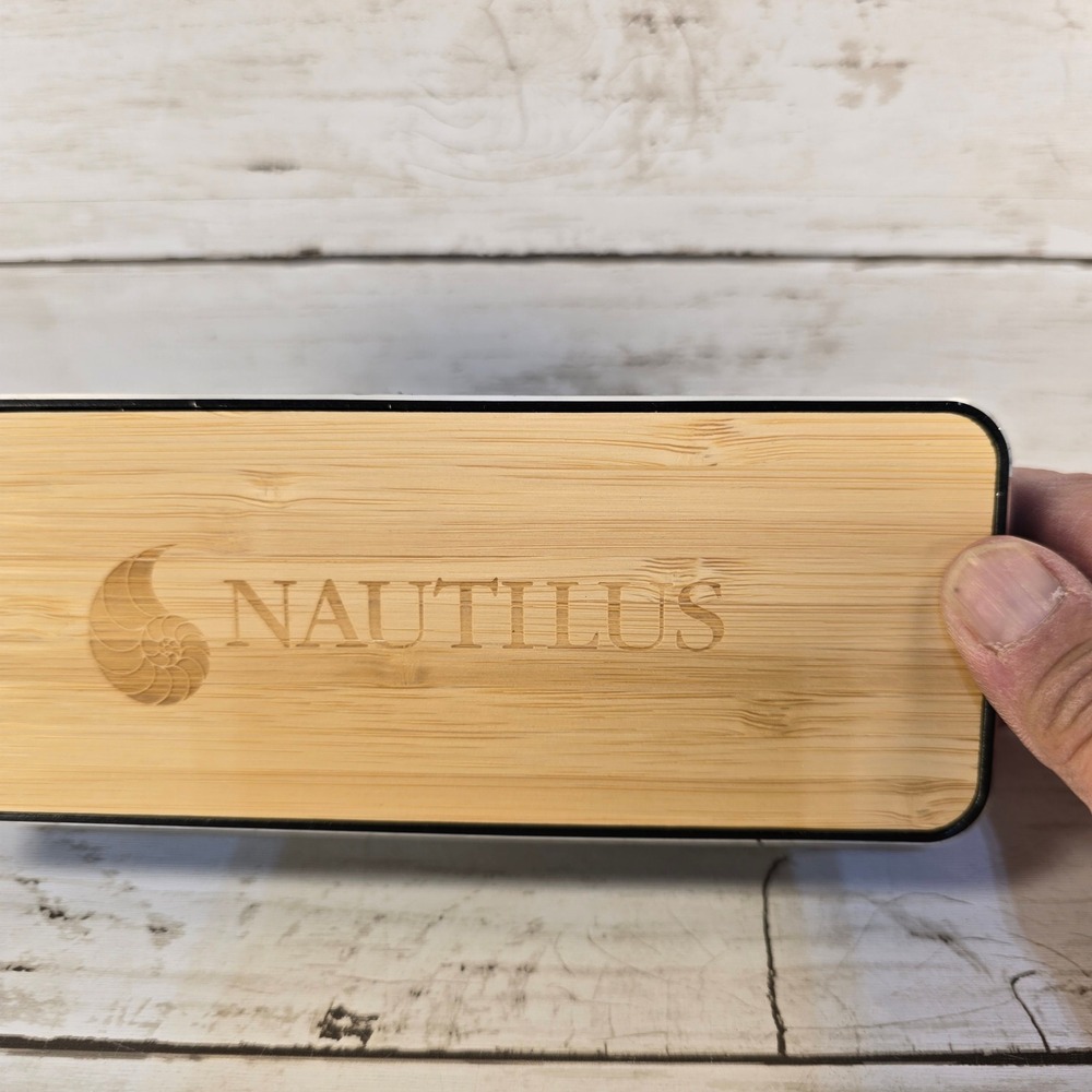 Nautilus Bluetooth Speaker Bamboo Wood Front Grey Fabric Portable Wireless USB-C